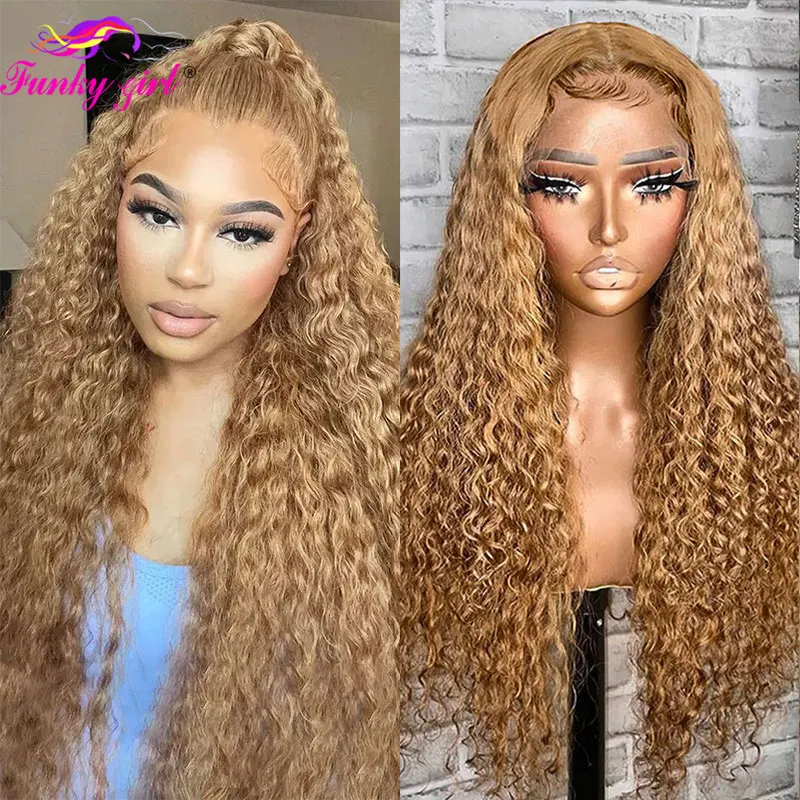 Honey Blonde Water Wave Human Hair Wig 27 Colored Lace Front Wigs 13X6 Deep Curly Lace Frontal Wigs For Women Brazilian Remy Wig 1