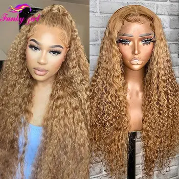 Honey Blonde Water Wave Human Hair Wig 27 Colored Lace Front Wigs 13X6 Deep Curly Lace Frontal Wigs For Women Brazilian Remy Wig 1