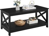 Wood 2-Tier Black Coffee Table with Storage Shelf for Living Room, X Design Accent Cocktail Table, Easy Assembly Home Furniture 1