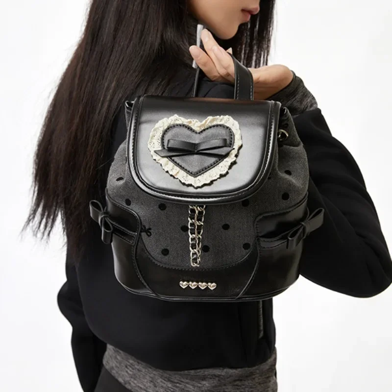 Heart Bow Dot Ita Bag Niche Spice Girl Mochila School Mochilas Mujer Advanced Sense Backpack 2025 New Portable Women Bags 2