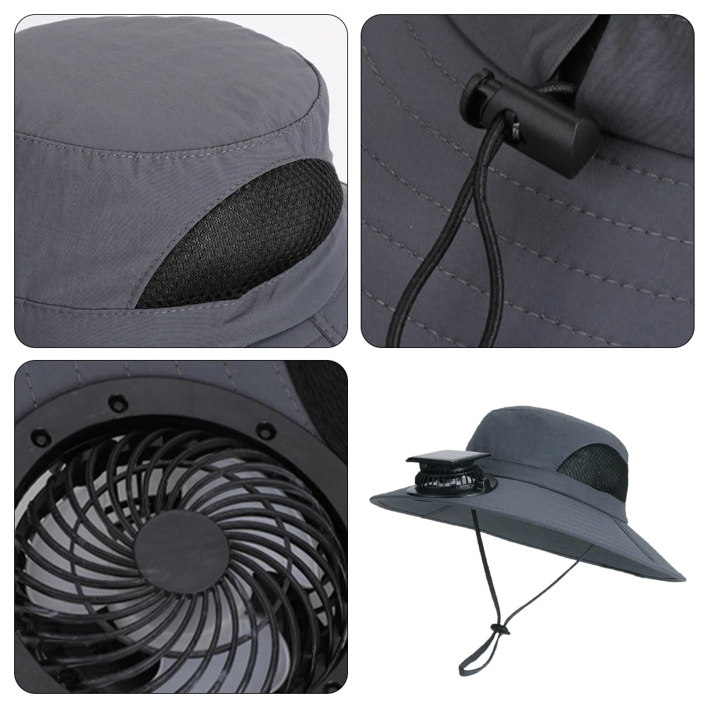 Wide Brim Solar Fan Hat Outdoor Sun Hat UV Protection with Removable & USB Charging Fan for Beach Garden Outdoor Sports