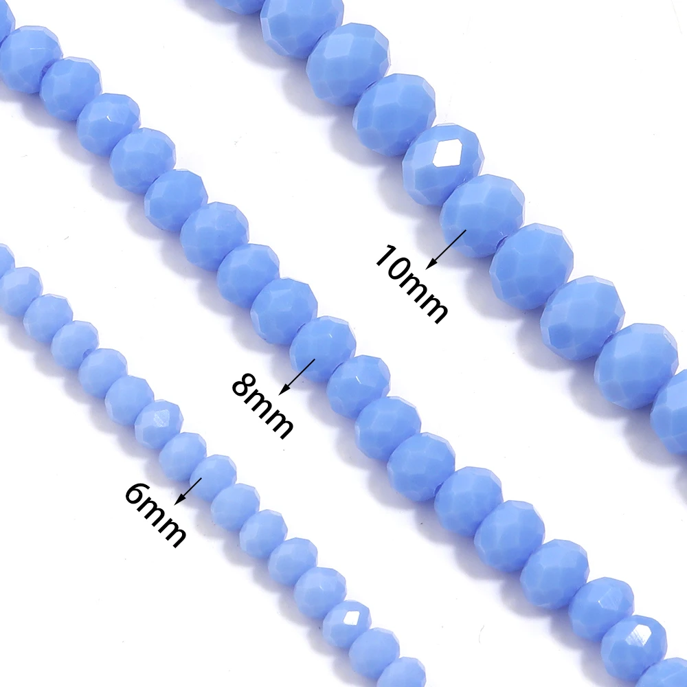 4 6 8mm 각진 원형 크리스탈 비즈 연한 파란색 유리 루즈 스페이서 비즈 쥬얼리 제작 DIY 목걸이 팔찌 액세서리