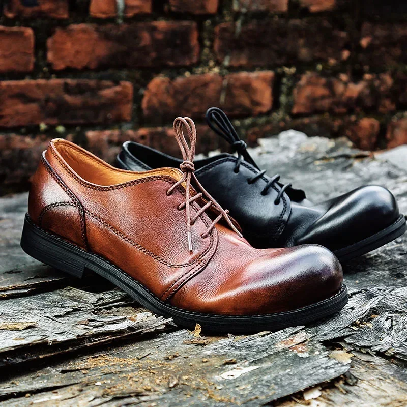 Retro men's casual leather shoes big head leather shoes spring autumn men's
