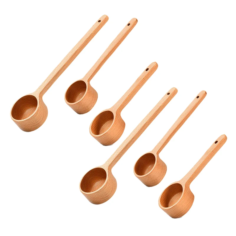 

3 Sizes Wooden Tea Spoon Long Handle Coffee Scoop Measure Spoon,For Ground Beans Tea Salt Seasoning Sugar Spice,6 Pcs
