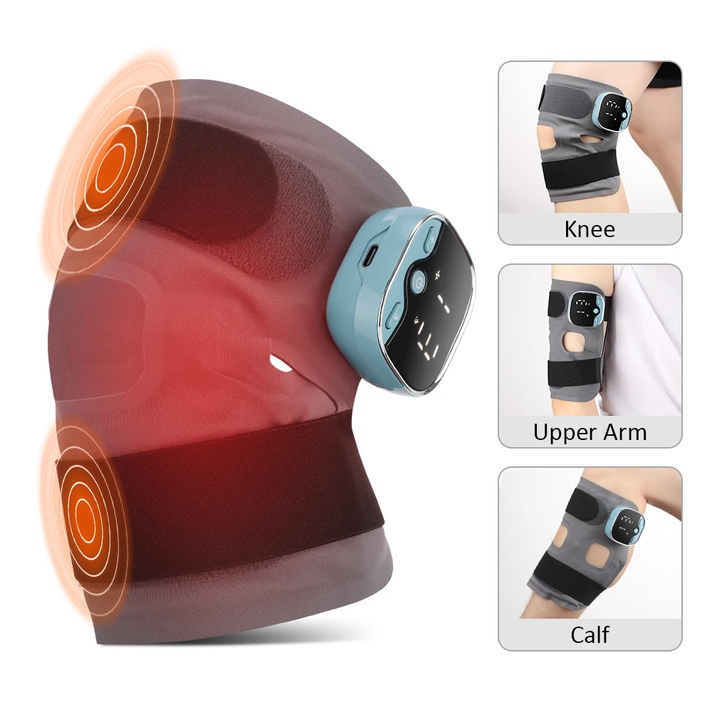 Heated Knee Massager 3 Levels Hot Compress 5 Levels EMS Massage Modes Cordless Heating Knee Guard & Arm Calf Massager