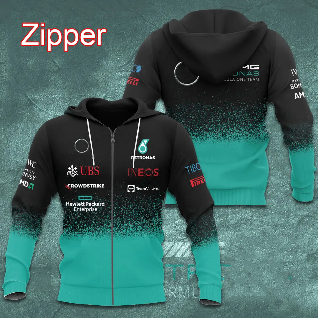 

F1 popular men's and women's hooded Sweatshirt, zip jackets, 3D racing prints, Mercedes Benz, children's fashion, spring