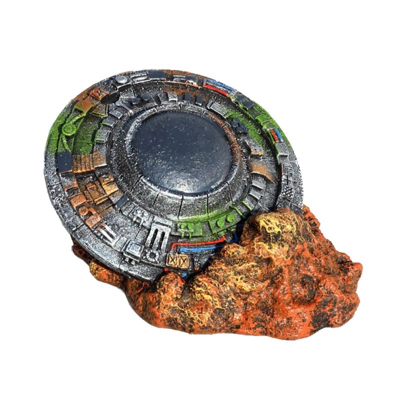 

Sunken Spaceship Aquarium Decorations UFO Ornaments Resin Material Betta Hideout for Small Fish for Tank