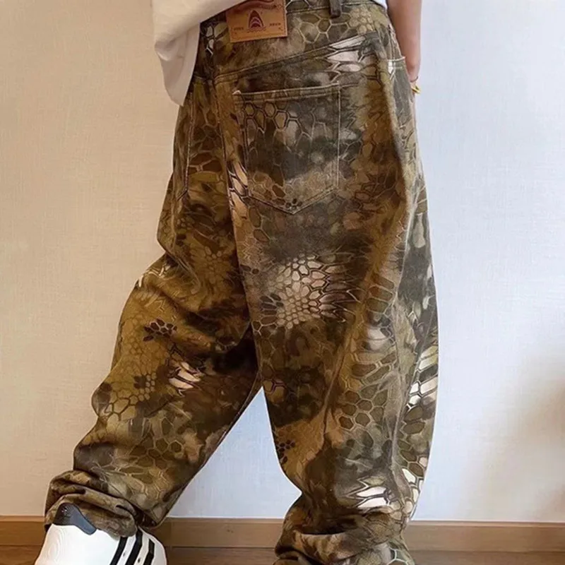 Summer men's camouflage long pants wide leg jeans men's loose street clothing hip-hop retro casual