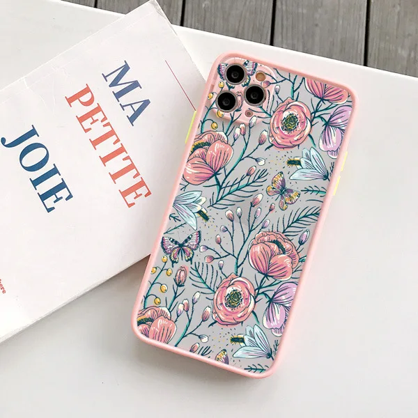 Floral Shockproof Matte Transparent Phone Case