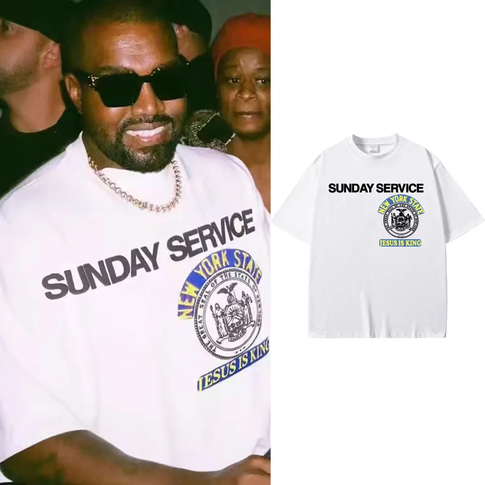 Rapper Kanye West Sunday Service Jesus Is King T-Shirt im gleichen Stil, bedruckt, Herren Hip-Hop Oversize T-Shirts, Herren 100% Baumwoll-T-Shirt