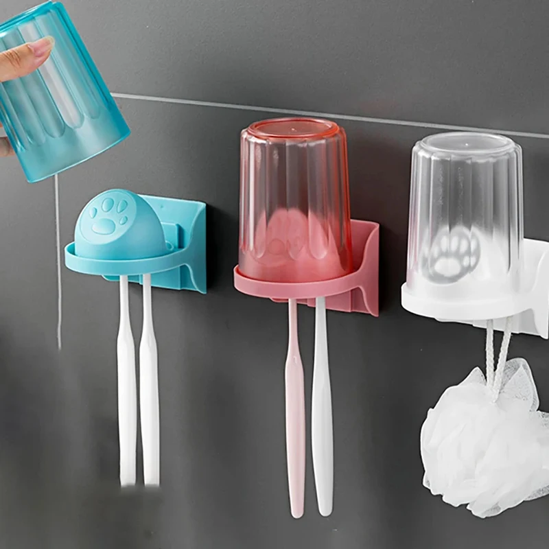 

Cute Toothbrush Holder Storage Shelf Cartoon Wall-mounted Rack Bathroom Toothbrushes Container Organization Accessories 3 colors