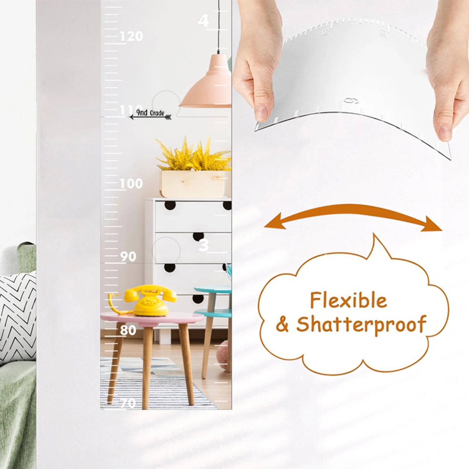 Wall Puzzle Mirror Height Chart Acrylic Height Measurement Ruler for Children's Room Wall Decor