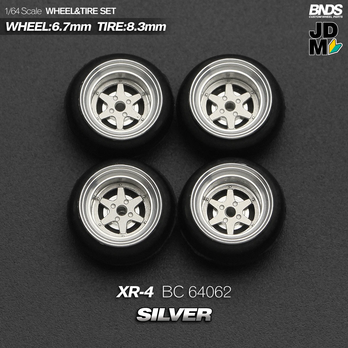 BNDS 1/64 Metallräder mit Gummireifen, Legierungsdesign, Felgen, Detail-up-Teile, JDM VIP-Stil für Modellfahrzeuge, 8,3 mm, 4-teiliges Set – Detail 27