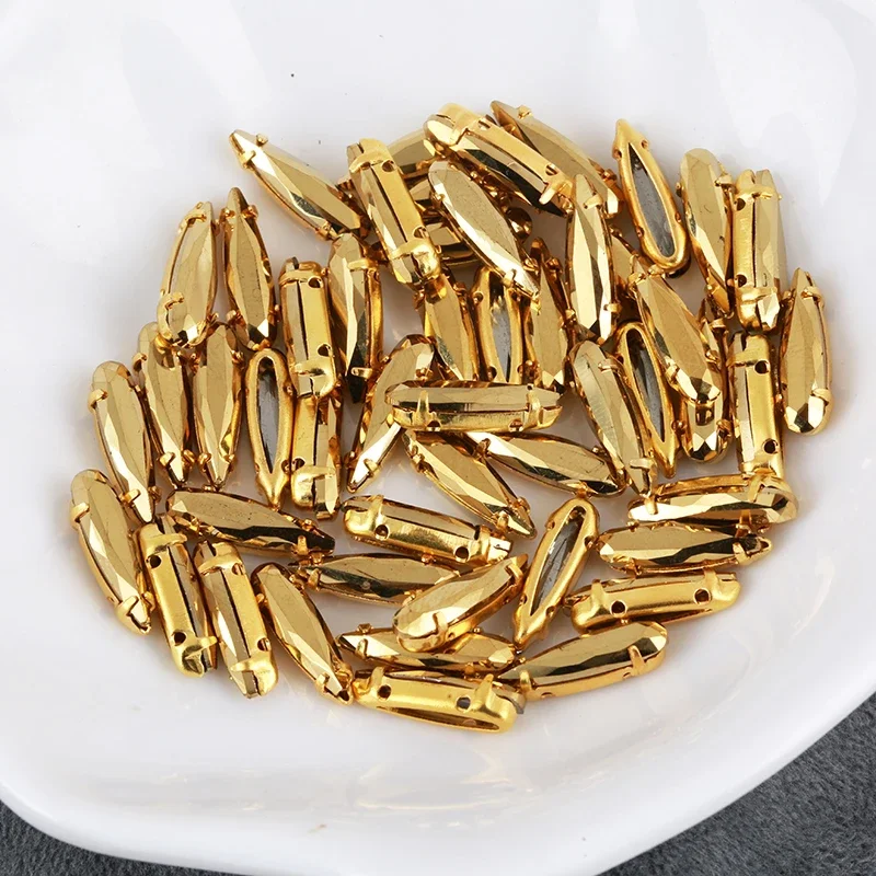 레센 뉴 4x15mm 바느질 유리 Aurum 색상 DIY 공예 장식에 대 한 골드 황동 클로 골드 스톤과 날카로운 눈물 라인 석
