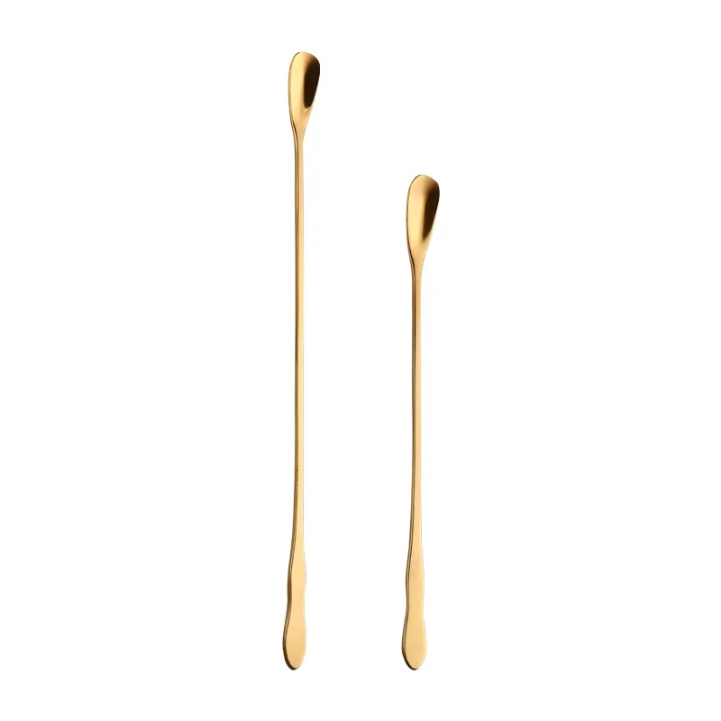 100pcs Stainless Steel Long Handle Ice Spoon Mixing Spoon Gourd Handle Tableware Creative Coffee