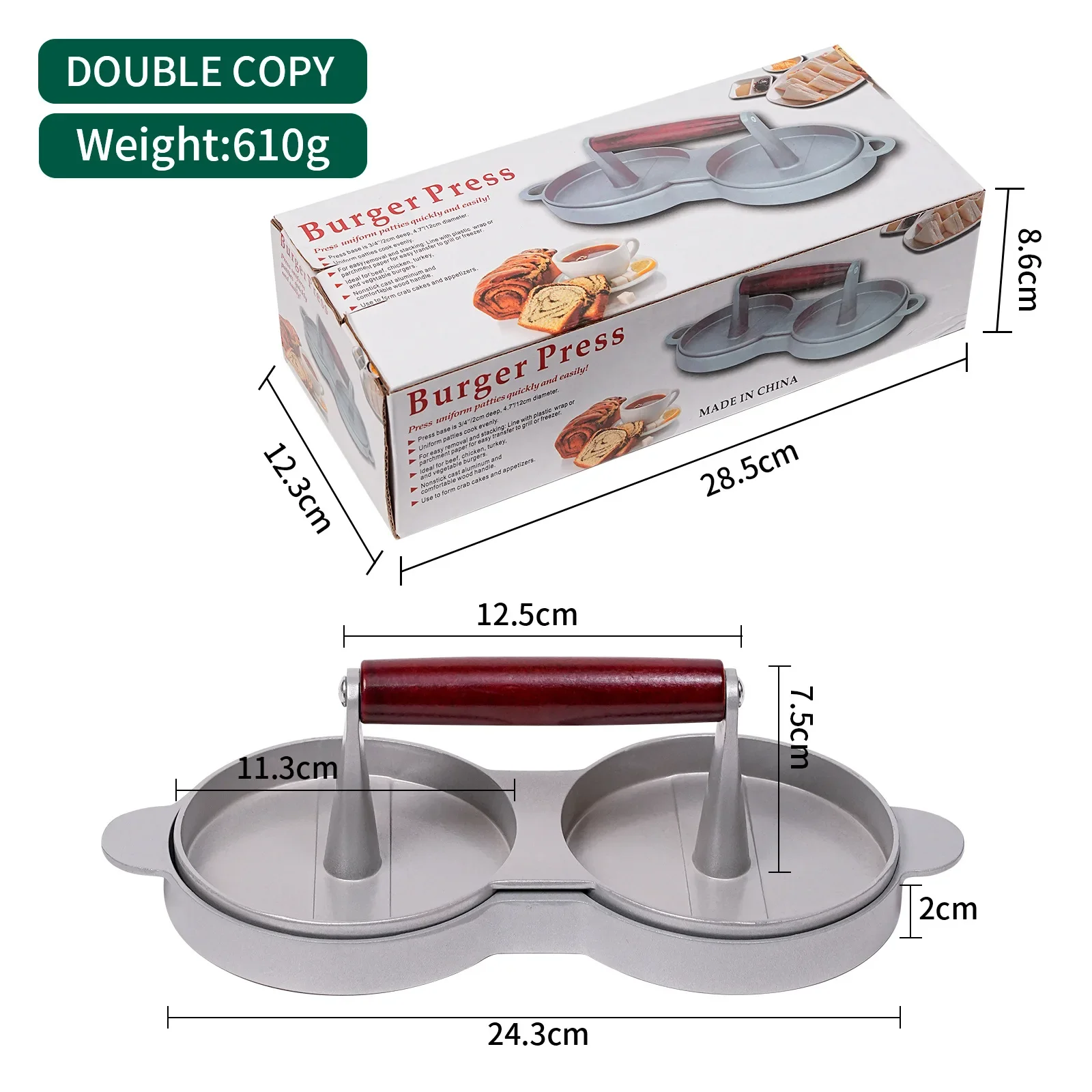 Double Grid Double Hole Burger Meat Press Machine Hamburger Press Non-Stick Minced Steak Hamburger Mold Kitchen Tools