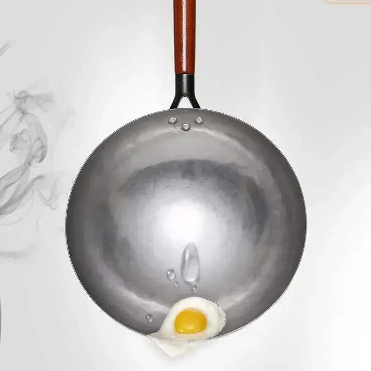 Handmade Iron Pot Non-stick Wok Wooden Handle Kitchen Cookware For Gas Stove cast iron wok iron wok
