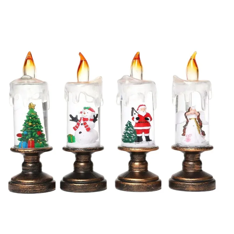 New Christmas Decorative Candle Light with Snowfall Effect - Creative Snowflake Night Light  Practical  Christmas  Gift