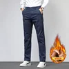 2024 Pants Men Winter Cotton Straight Stretch Trouser Male Classic Casual Work Business Fleece Warm Formal Office Quality Classy 3