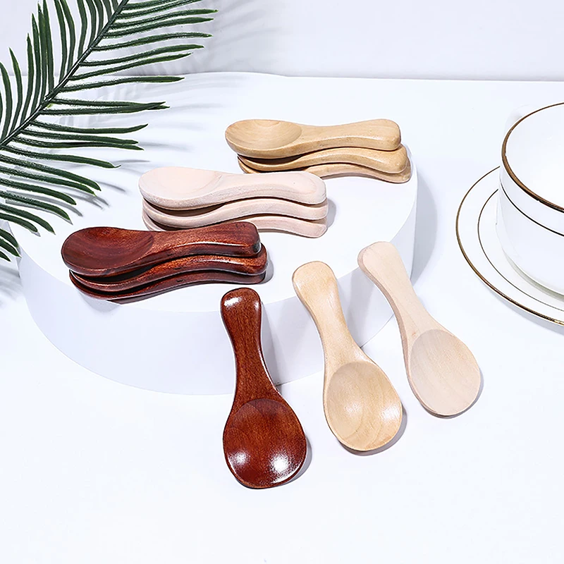 Short Handle Wooden Spoons Tea Honey Coffee Kitchen Spice Condiment Accessories 1PC