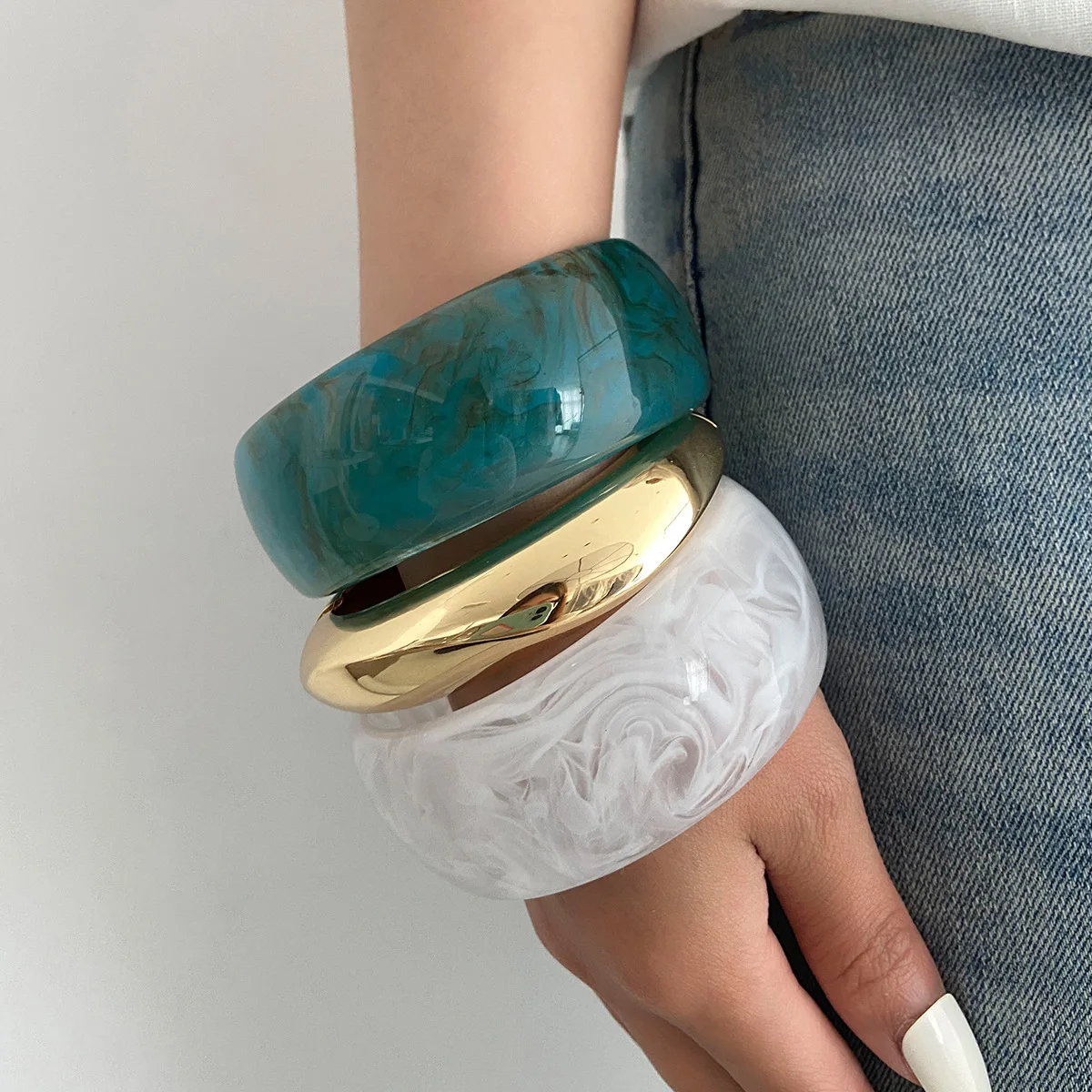 Chunky Acrylic Resin Bangle Bracelets For Women – Punk Style, Tortoiseshell Colors