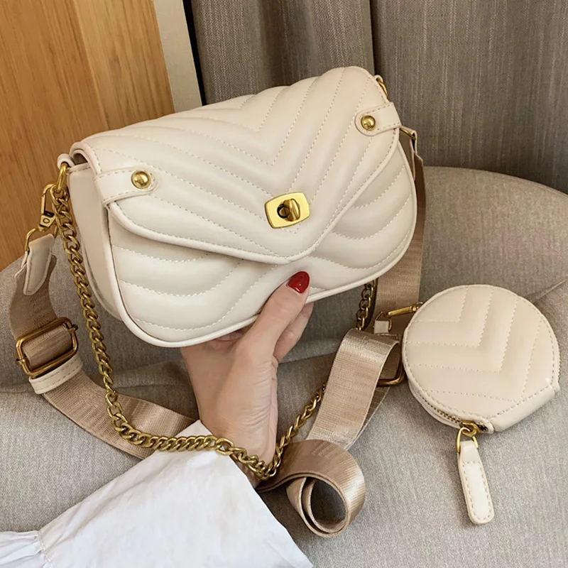 New Fashion Trend Summer Shoulder Bag High End Chain Solid Color PU Leather Crossbody Lingge Chain Bag