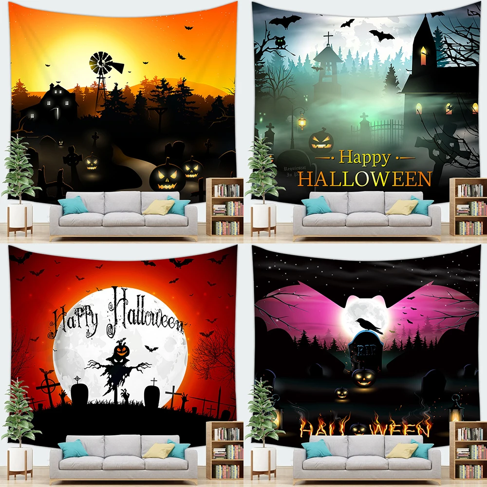 

Декор на Хэллоуин, гобелен, искусство, подвесной спальни, гостиной, настенный фон, ткань, пугающая тыква, череп, для дома