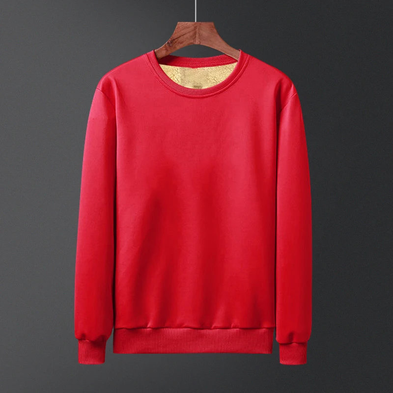 Winter Plush and Thick Lamb Meat Men's Round Neck Sweater Sports Casual Set Men's Solid Color Two-piece Set