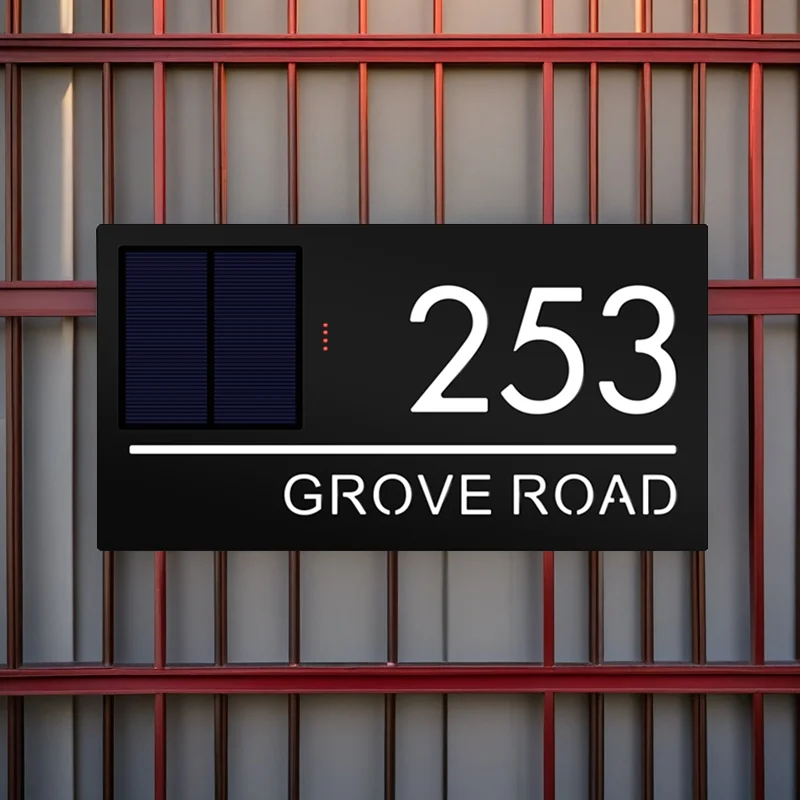 Solar LED Acrylic House Number Sign Front Door Personalized Address Plate house number signs