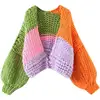 Women's Multicolor Matching Sweater V-neck Cardigan Knitted Coat Autumn 4