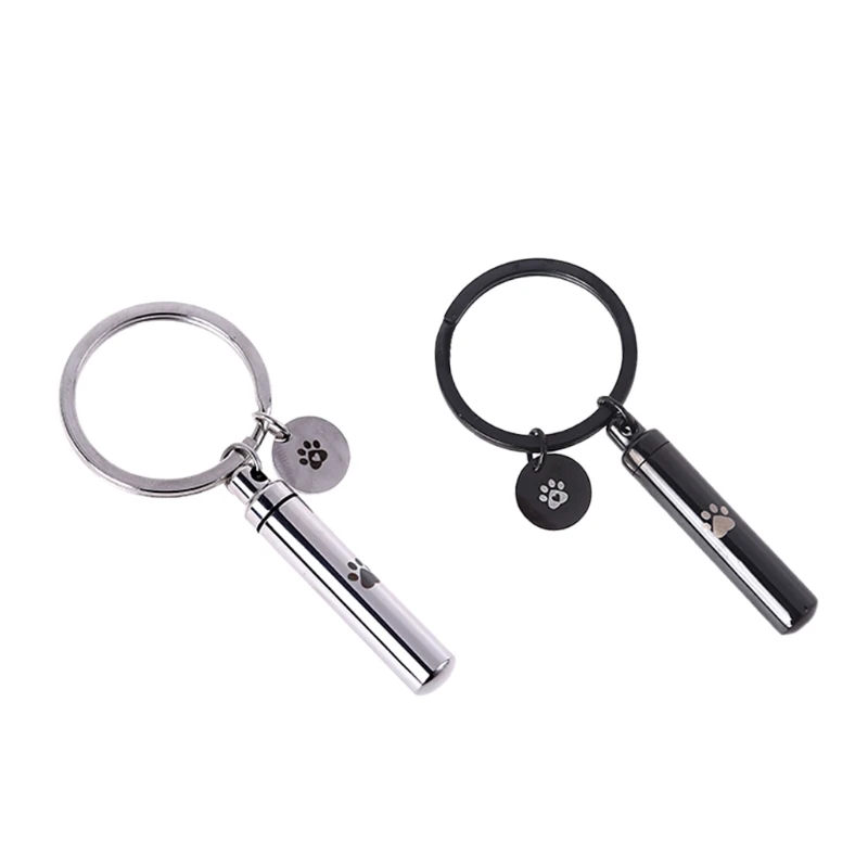 Stainless Steel Cylinder Urn Keychain for Key Ring for Pet Dog Cat Ashes Memorial Cremation Jewelry Dropship