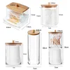 Cotton Swab Organizer Storage Bamboo Cover Acrylic Round Organizer Makeup Storage Box Container Organizadores 2