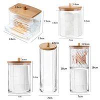 Cotton Swab Organizer Storage Bamboo Cover Acrylic Round Organizer Makeup Storage Box Container Organizadores 2