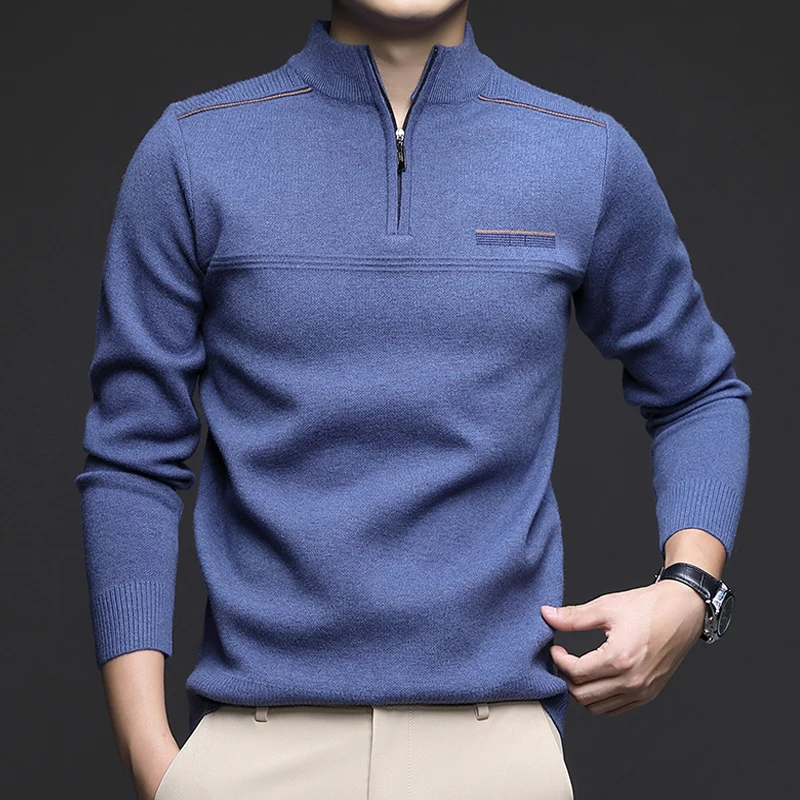 

Men's Half High Neck Zipper Fashion Business Casual Knit Sweater Tops