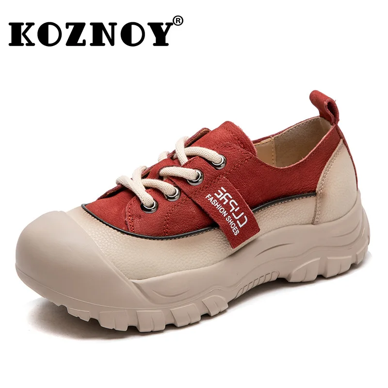 

Koznoy 4cm Cow Suede Genuine Leather Autumn Summer Loafer Summer High Brand Comfy Vulcanize Platform Flats Women Lace Up Shoes