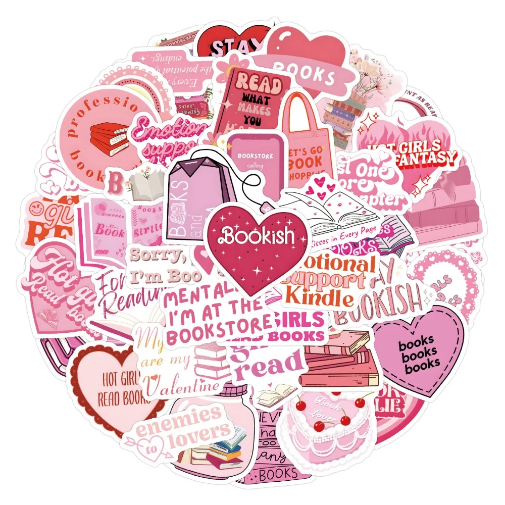 10/60pcs Pink Bookish Reading Book Stickers for Students School Season Gifts Scrapbooking Notebooks DIY Laptop Phone Bottle Kids 2