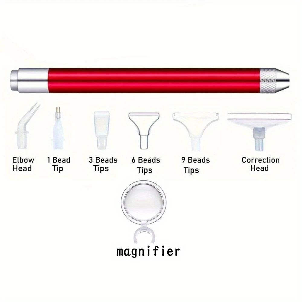 LED Illuminated Diamond Painting Pen Set with Magnifying Glass - 8-Piece Kit