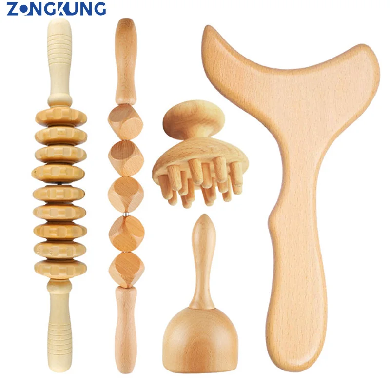 Handheld Body Wooden Massage Roller Anti Cellulite Massager Wood