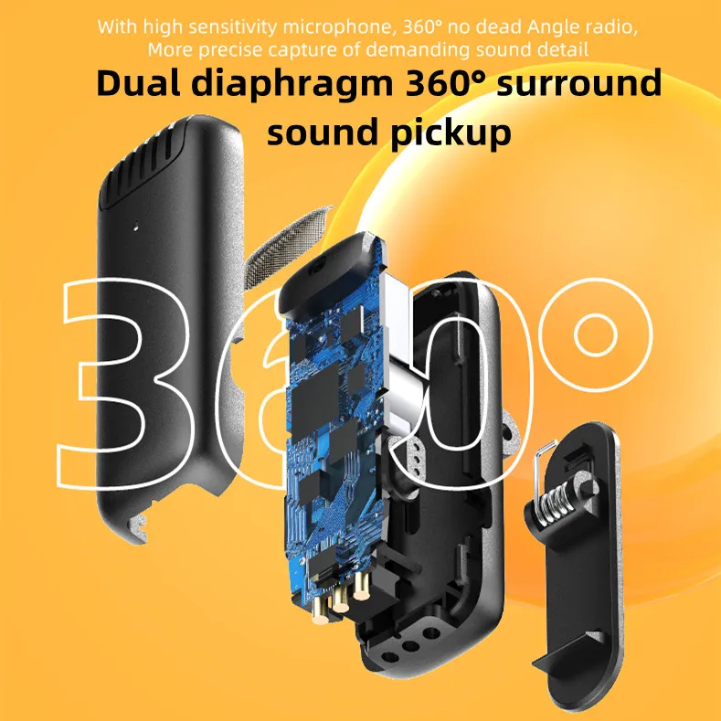 Noise Cancelling Live Video Portable 1 to 2 Mini Lavalier Wireless Microphone Clip-on With Charging Case For OS Devices