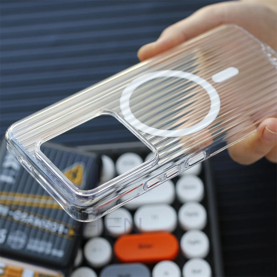 Luxury Magnetic Wireless Charging Matte Case with Corrugated Design - Clear Finish
