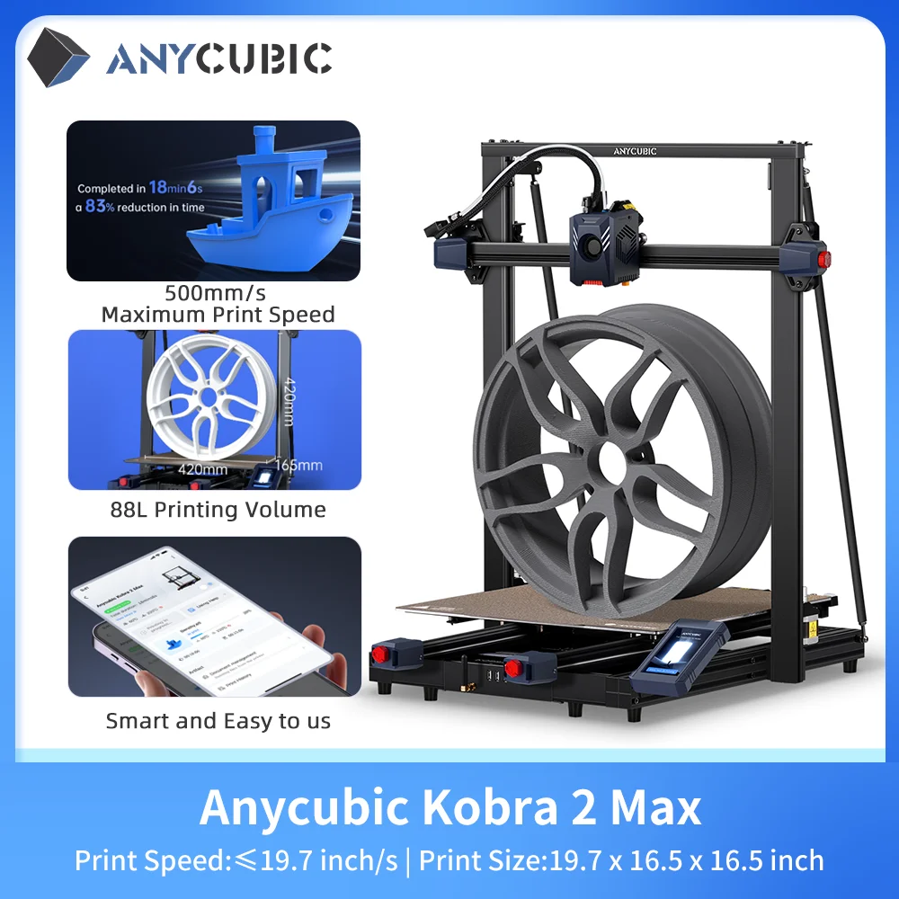 ANYCUBIC Kobra 2 Max FDM 3D Printer With 500mm/s Printing Speed 420*420*500mm Large Print Size Anycubic APP Control Supported