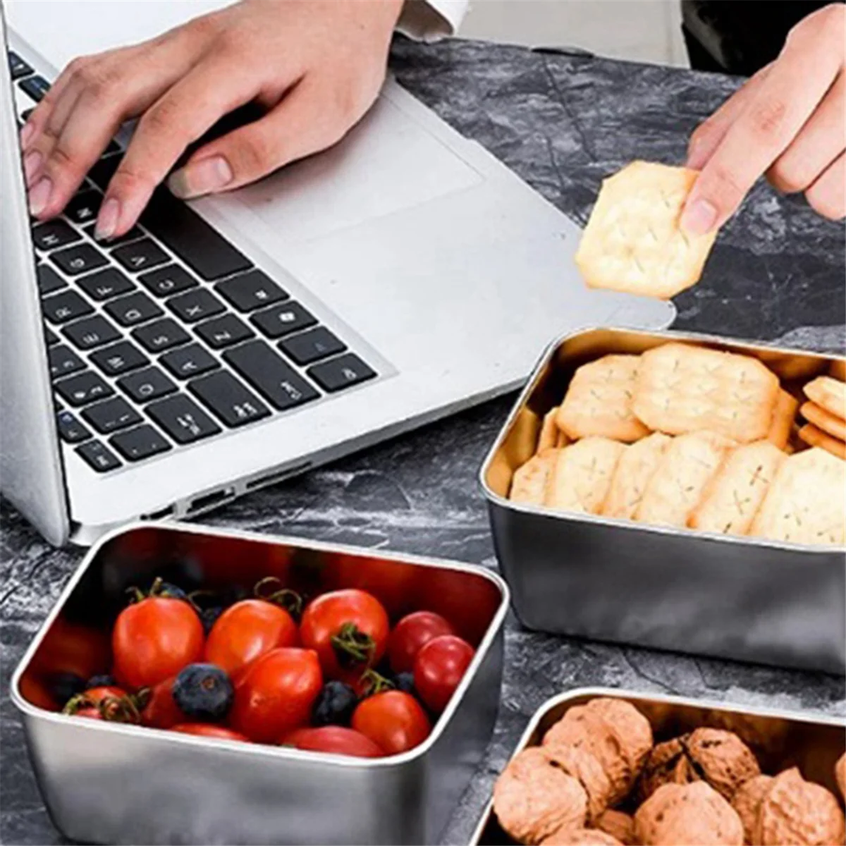 Stainless Steel Refrigerator Crisper Food Storage Box with Plastic Lid Prepare Seafood Fruit Vegetable Picnic Box S kitchen storage box,food storage box,rice storage box