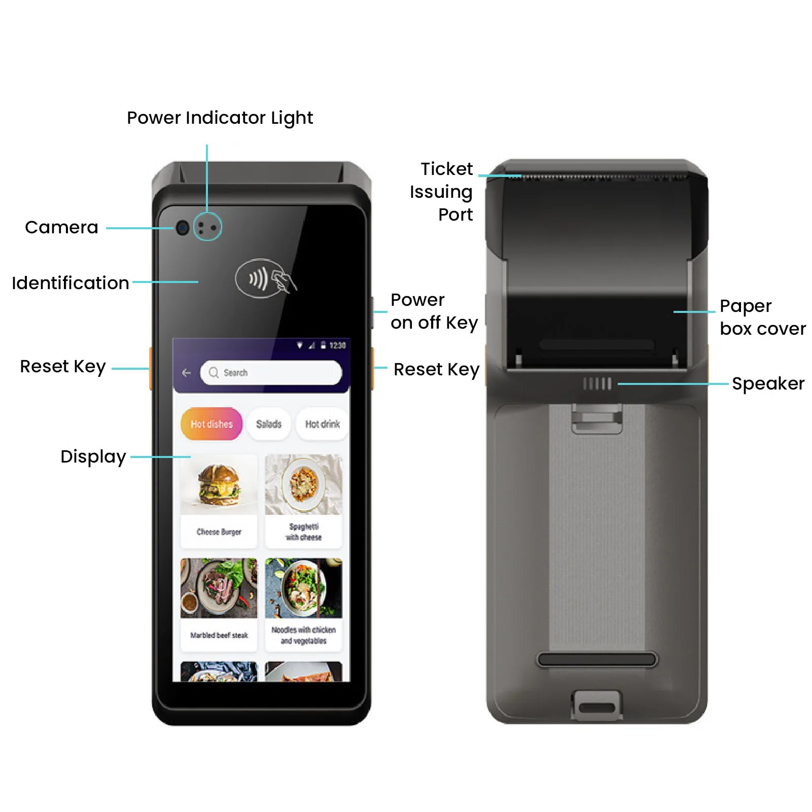 POS 영수증 프린터 5인치 화면 휴대용 4G 와이파이 1D 2D QR NFC 감열 프린터 소규모 사업용 POS 영수증 프린터