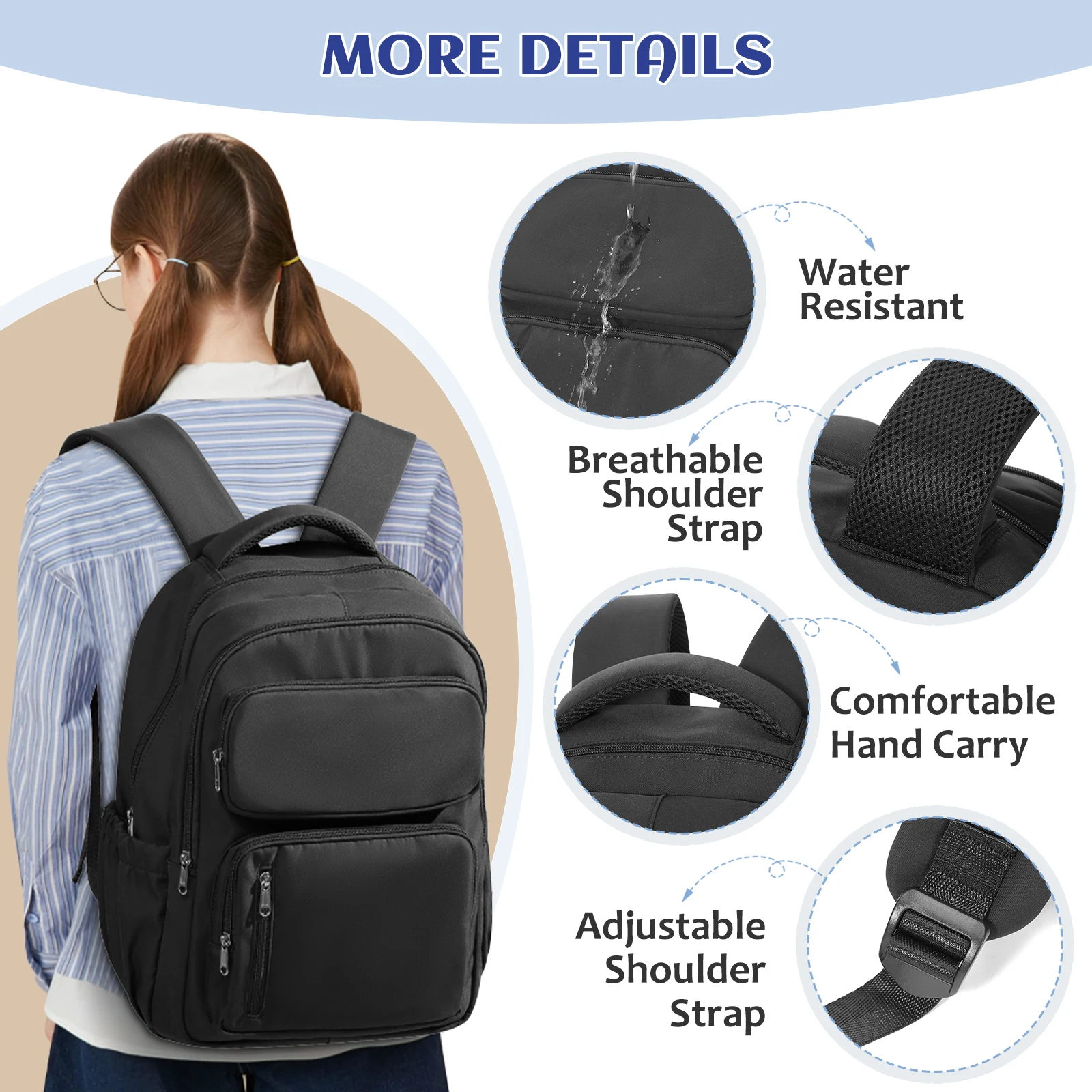 Teenage Casual Bookbags Lightweight Travel Shoulder Bag 14inch Laptop College Backpack, Anti Theft Work Backpack，School Backpack