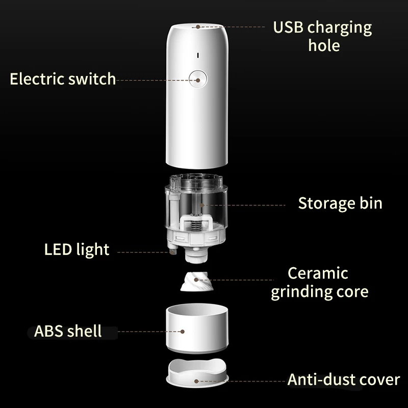 Electric Automatic Salt and Pepper Grinder Set electric spice grinder Rechargeable With USB Gravity Spice Mill Adjustable Spices Grinder Kitchen tools