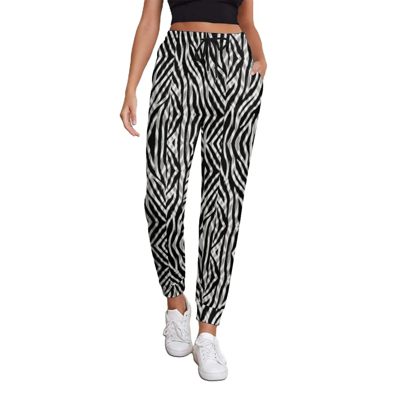 

Tribal Zebra Jogger Pants Women Black White Stripes Kawaii Sweatpants Spring Design Hip Hop Oversize Trousers Gift