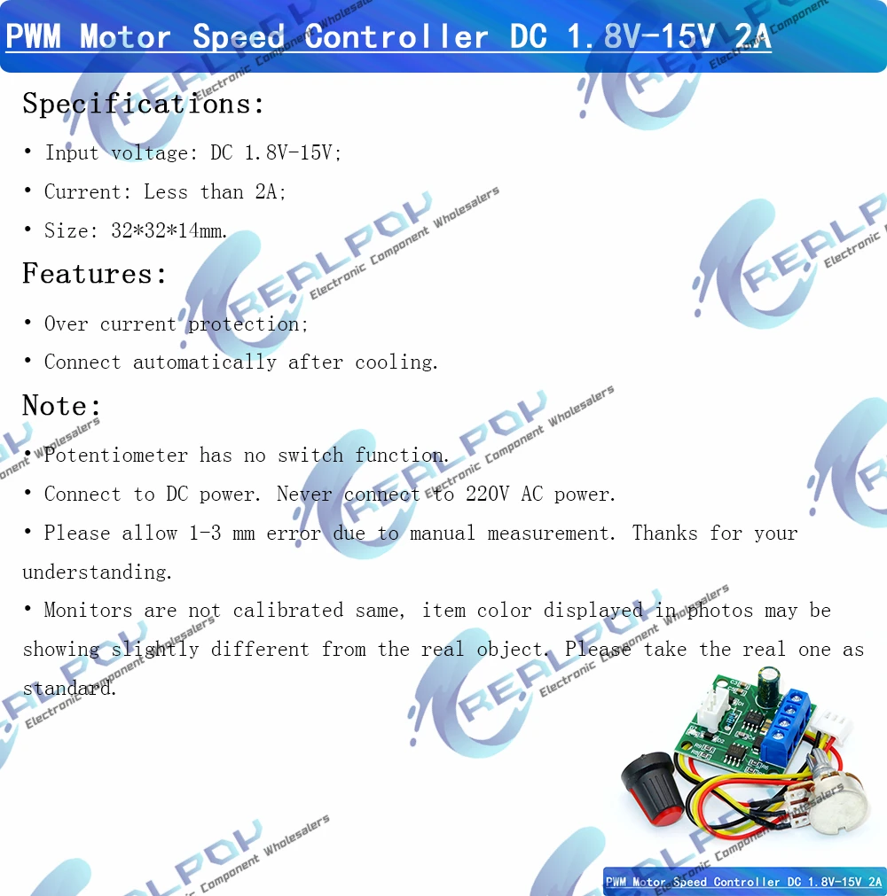 DC 1,8 V-35 V 2A 3A 5A 10A 30W 80W 90W PWM Motor Drehzahlregler Niederspannung Motor Drehzahlregler PWM Einstellbares Antriebsmodul – Detail 2