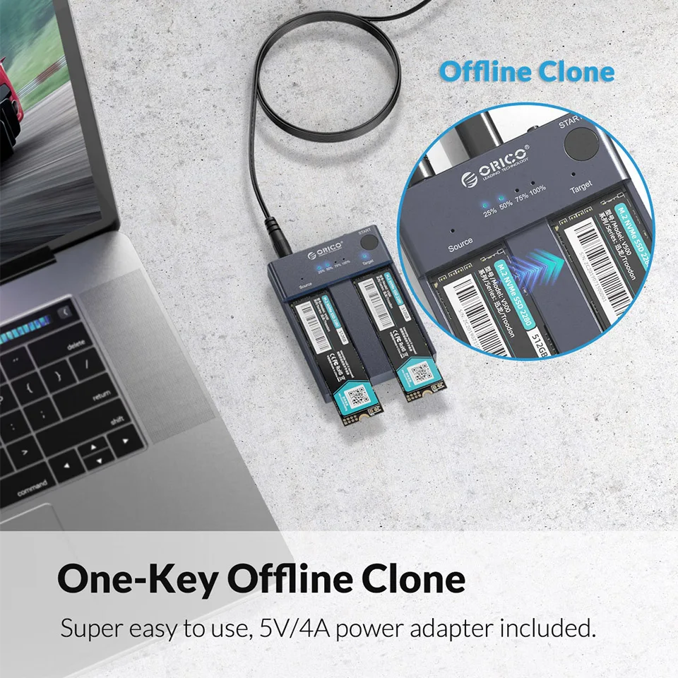 ORICO M.2 NVMe SSD Enclosure Offline Clone 10Gbps USB C Gen2 External Case Hard Drive Disk Dual Bay Port Copy Storage Box Copier