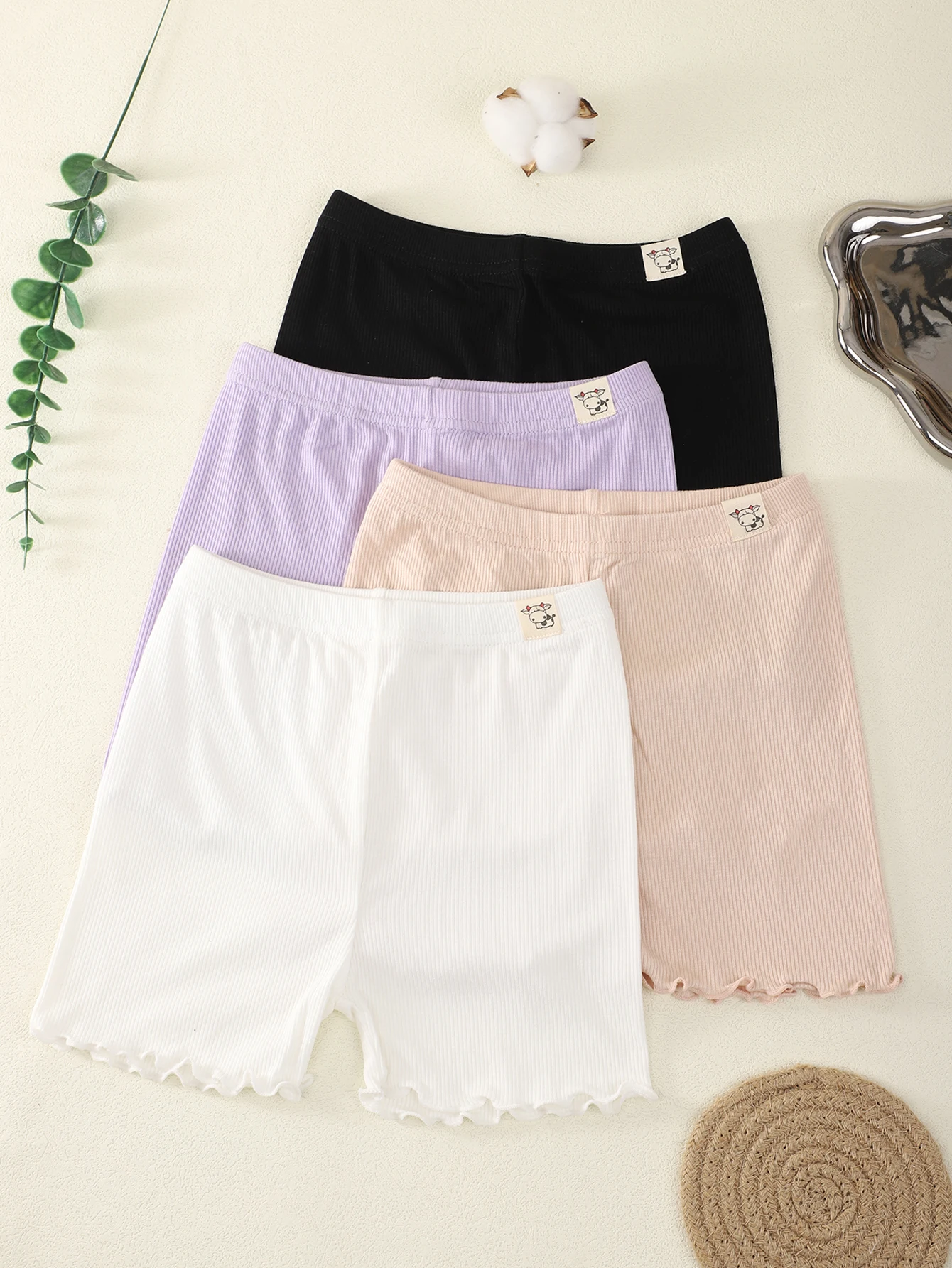 

Леггинсы для девочек с милыми мультяшными коровьими этикетками, дышащие леггинсы, тонкие, повседневные, однотонные, летние, 4 шт.