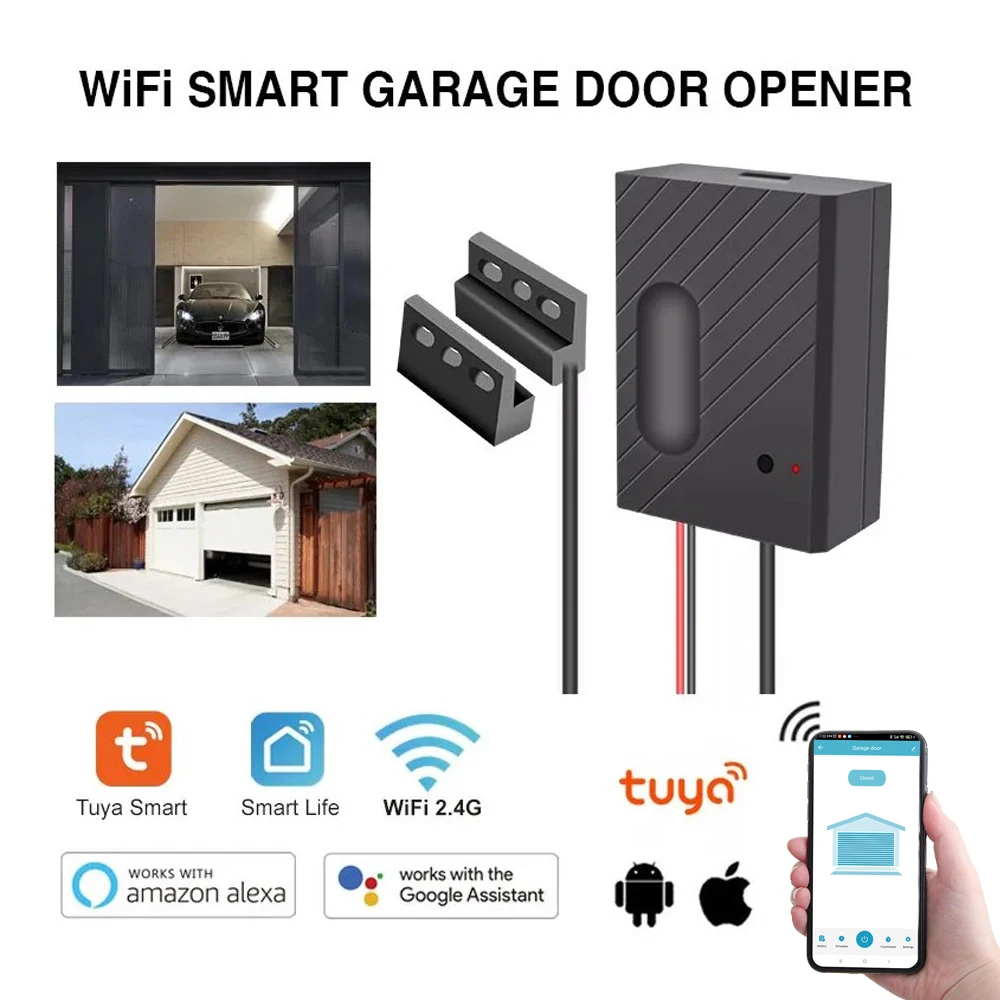 Smart WiFi Garage Door Opener DC5V Remote Tuya Smart Life App Control Work with Alexa and Google Assistant No Hub Needed